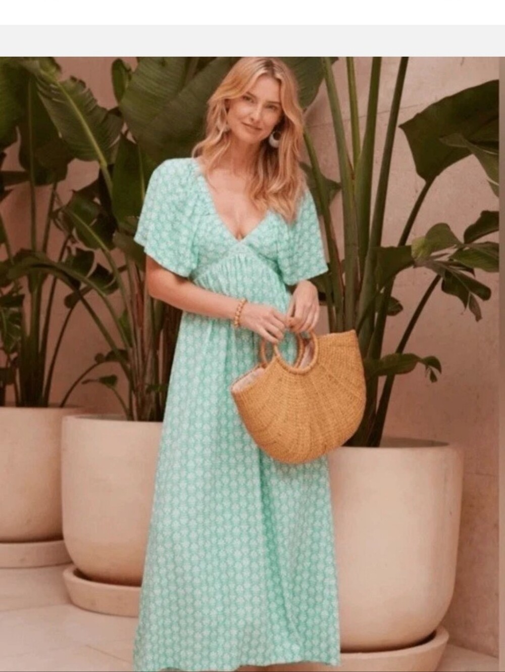 Mint Green And Gold Cabanna Life Flutter Sleeve Maxi Dress